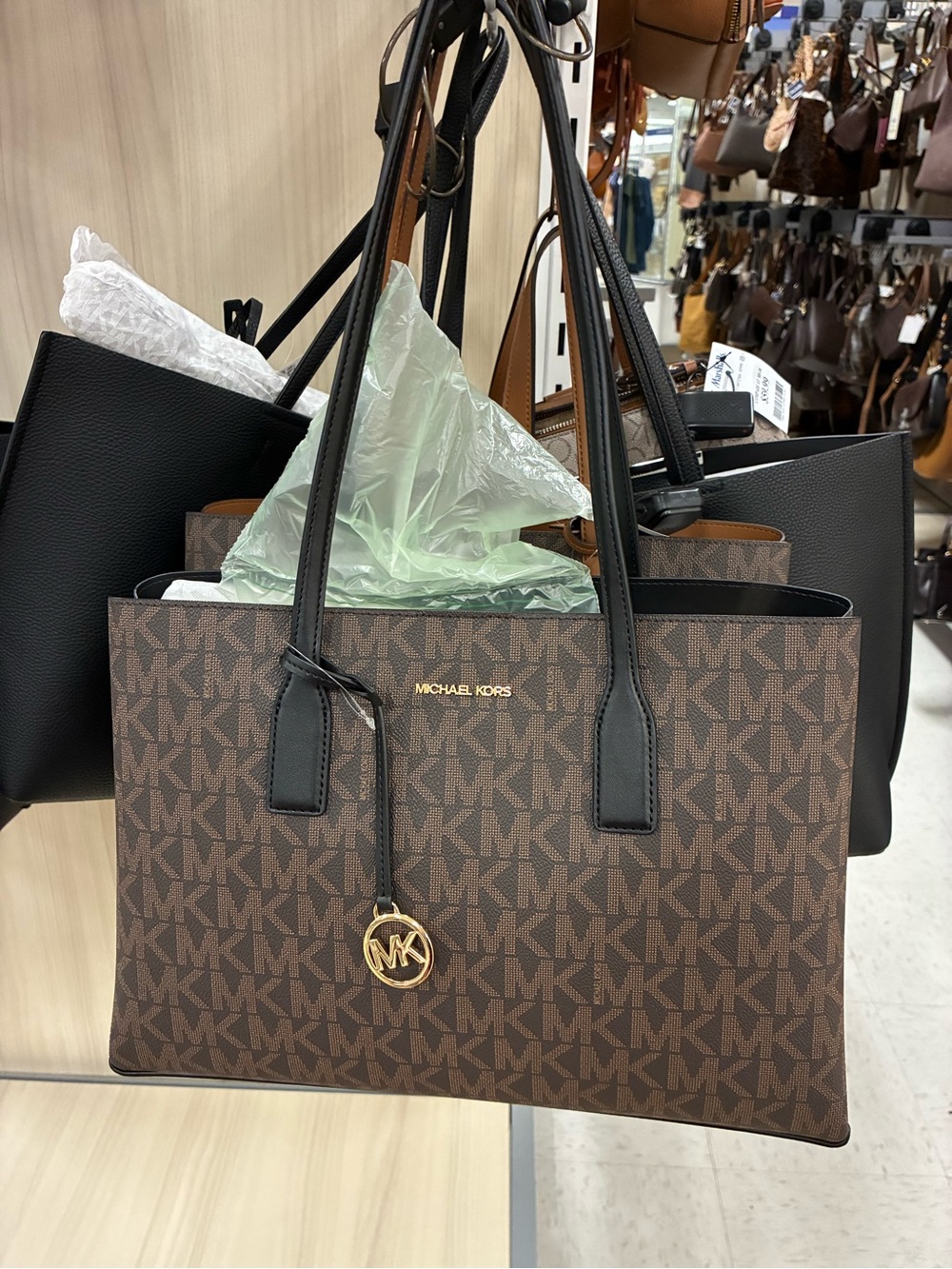 Michael Kors Brown & Black Logo Tote with Gold Charm